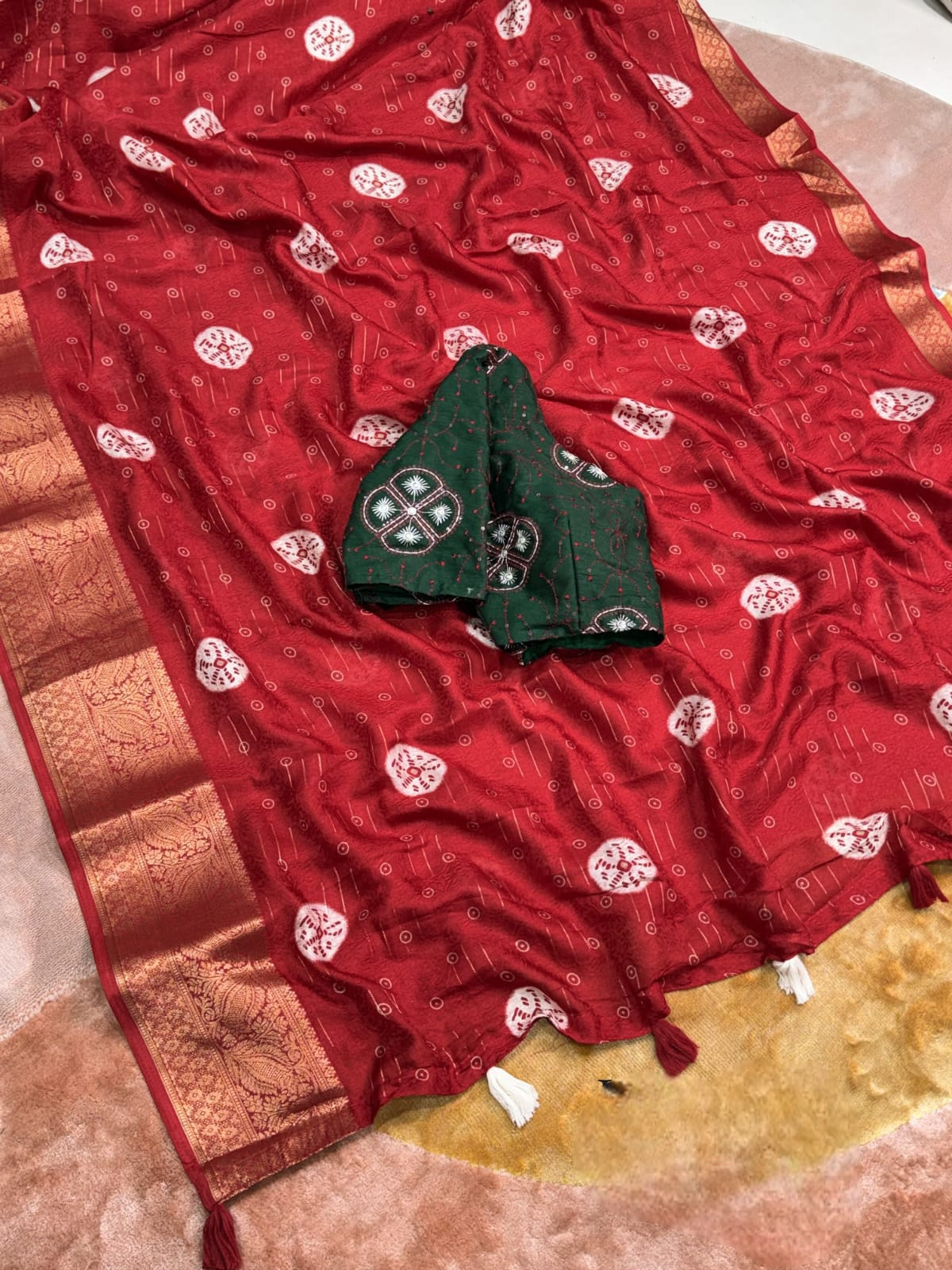 Designe Khushi – Self-Woven Printed Moss Jacquard Saree with Designer Blouse